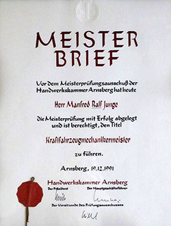 Meisterbrief R. Junge